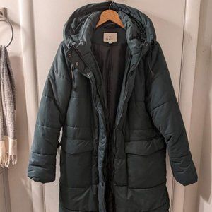 Women's XL Long Green Puffer Jacket